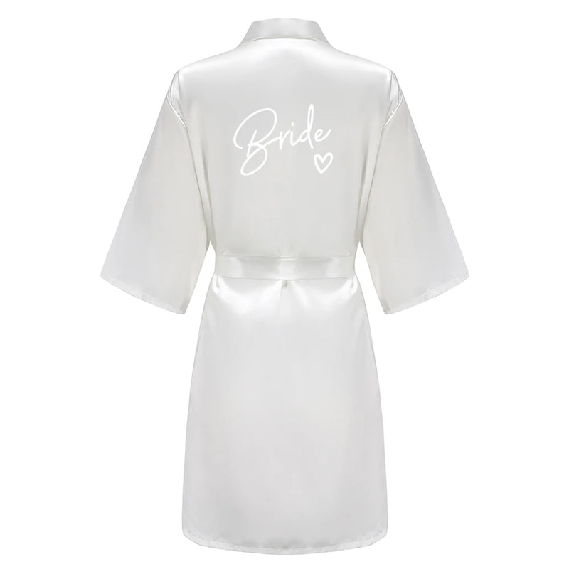 Wedding Party Team Bride Robe Kimono Satin Pajamas Bridesmaid Bathrobe With White Letters YE8171