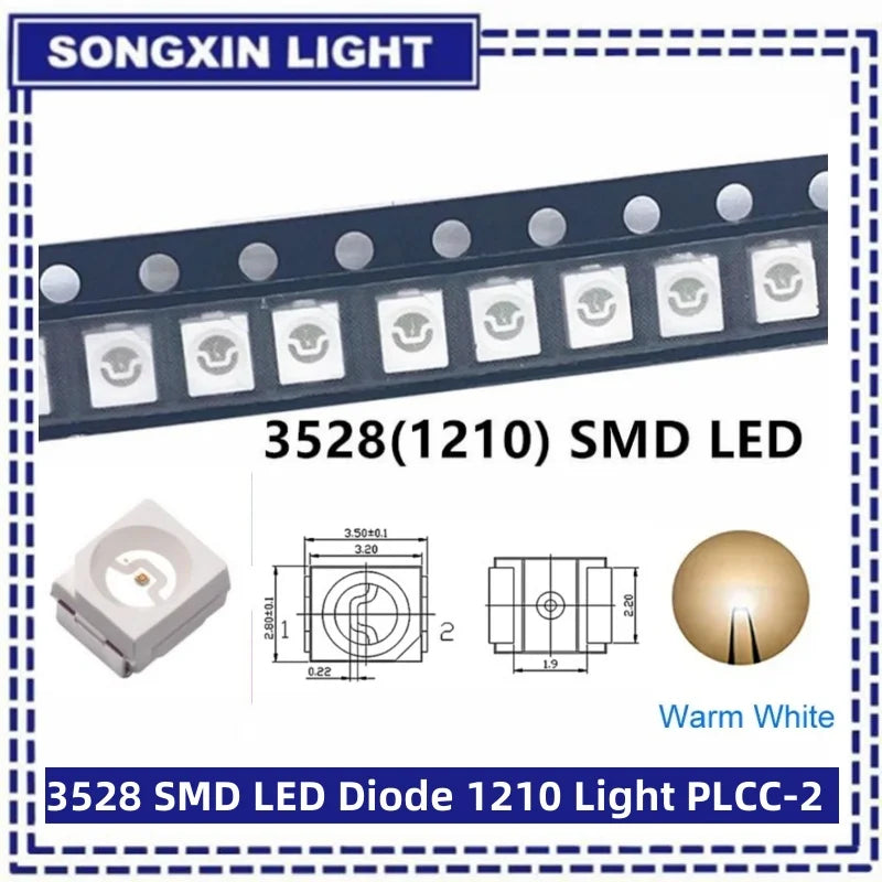 100pcs/lot 3528 1210 Diode SMD LED Diodes Kit Green RED WARM White ICE Blue Yellow Pink Purple-UV Orange rgb PLCC-2 High Quality