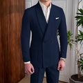 Men's Linen Suit 2-Piece Khaki Shawl Collar Double-Breasted Slim Fit Breathable Jacket and Pants Formal Set for Summer Business