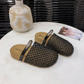 Women Hollow Out Mesh Woven Mules Slides Round Toe Metal Buckle Flat Backless Slip On Casual Summer Sandals Slippers Shoes Woman