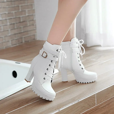 High Heels Women Ankle Boots Lace Up Fall Winter Platform | SAMAG