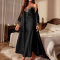 Contrast Lace Pajama Set Long Sleeve Robe With Belt V | SAMAG