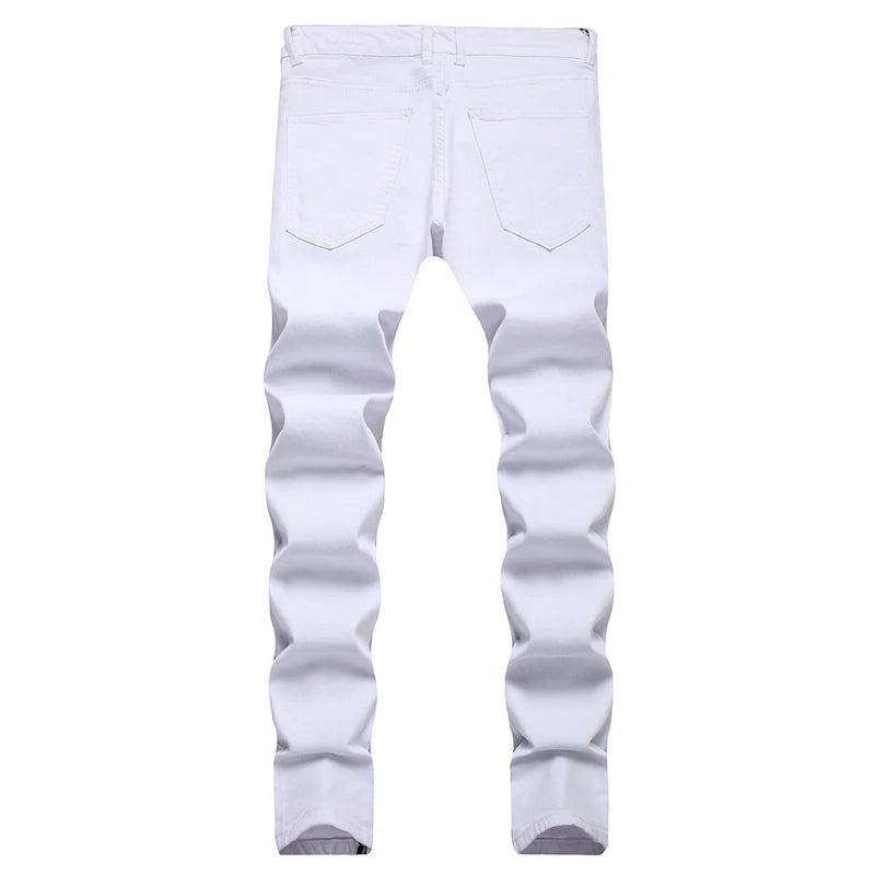 Men Painted Stretch Denim Jeans Zippers Buttons Fly Biker | SAMAG
