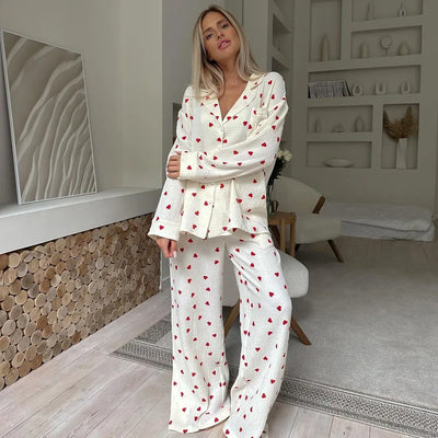Summer New Love Heart Print Pyjama 100% Cotton Long | SAMAG