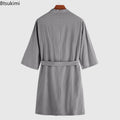 2026 Spring Autumn Men's Nightgown Cotton and Linen Robes Kimono Medium and Long Nightgown Homewear Bath Steamed Clothes Male