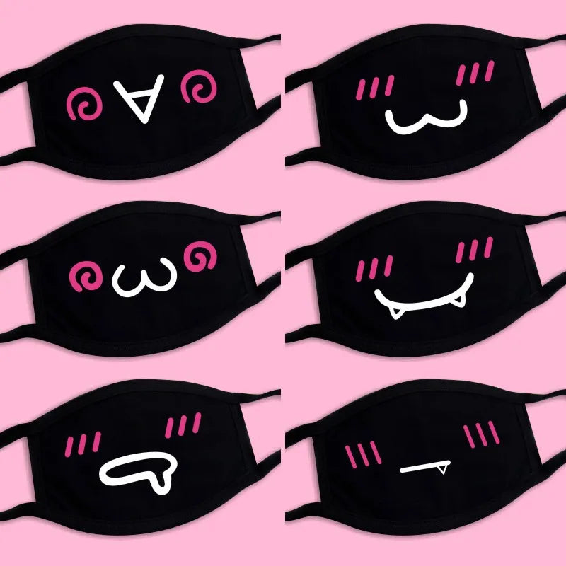 Black Face Mask Unisex Winter Warm Thickening Half Face Mouth Mask Cotton Cartoon Pattern Anti-Dust Anti- Respirator Kpop Mask
