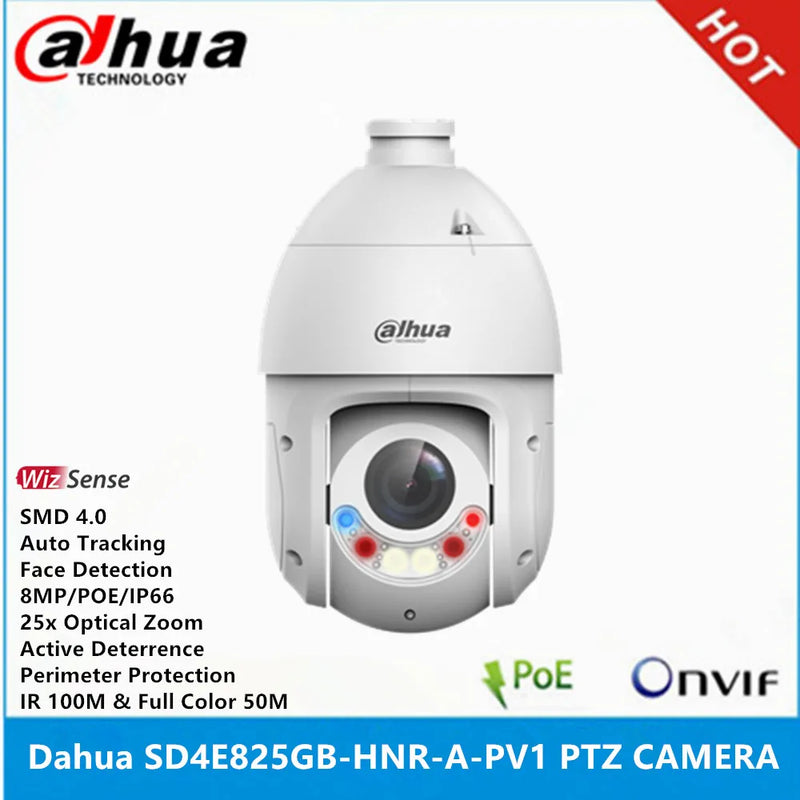 Dahua SD4E825GB-HNR-A-PV1 8MP 25x Optical zoom Starlight IR 100M & Full Color 50M Auto tracking SMD4.0 TIOC Wizsense PTZ Camera