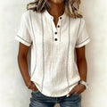 Elegant Women Blouse Shirt V Neck Button Patchwork Short Sleeve Shirts For Women Summer Striped Loose Tee Women Casual T-shirts