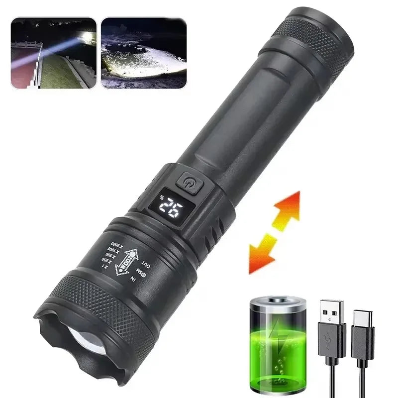 Powerful Rechargeable LED Flashlights High Power Tactical Flashlight Telescopic Zoom Torch Lamp Self Defense Camping Lantern