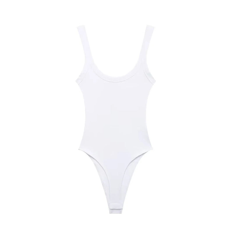 Women's Skinny Ribbed Bodysuits O Neck Straps Snap-Button Sexy Fashion Female Playsuits Comfortable Stretchy Clothing