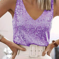 Women Sequin V Neck Tank Top Sleeveless Sparkly Camisole - View 9 | SAMAG
