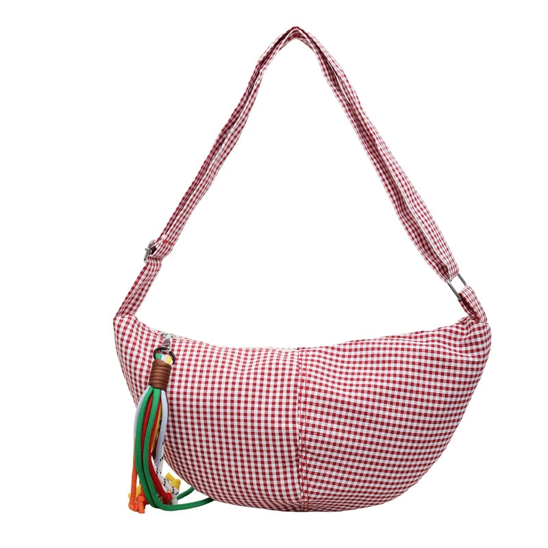 Microfiber Plaid Zipper Hobos Bags 2026 Spring/summer New Versatile Bags Daily Commute Fashion Portable Crossbody Bags