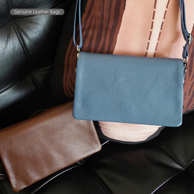 Zency New Soft Plain Color Leather Bag Multiple Pockets Women's Bag Genuine Leather Shoulder Crossbody Versatile Commuting Bag