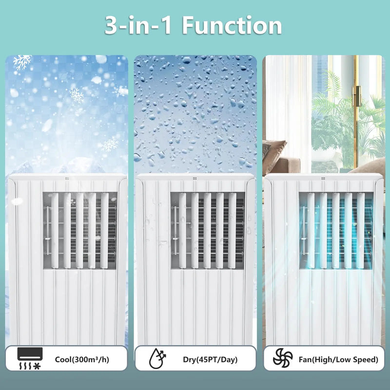 8000 BTU Portable Air Conditioner Quiet Sleep Mode, 3-in-1 Cooling Dehumidifying Fan for 350 Sq Ft Rooms, Energy-Saving 24-Hr Timer, AC Unit with Remote Full Window Kit White