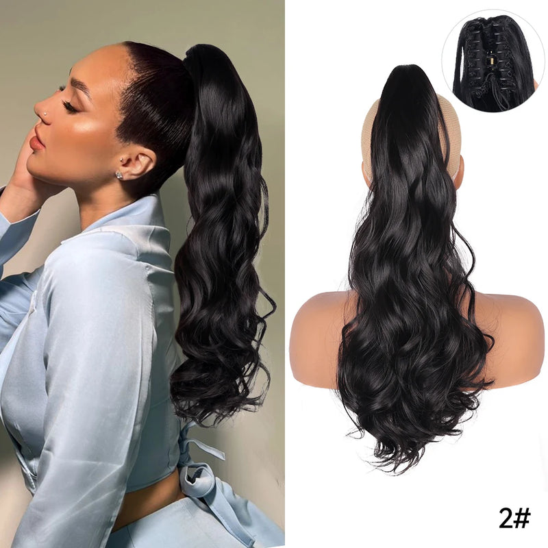 Synthetic Claw Clip On Ponytail Extension 22Inch Long Straight Wavy Ponytail Hair Ponytail With Claw Clip On Ponytail For Women