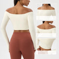 Long Sleeve Yoga T-Shirt for Women, Off Shoulder, Sexy Tight Gym Workout Top, Naked Feeling, Quick Dry Sports Activewear