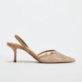2026 Spring/Summer New Women's Shoes Champagne Chinese Embroidery Mesh Pearl Pointed High Heels Thin Heels Baotou