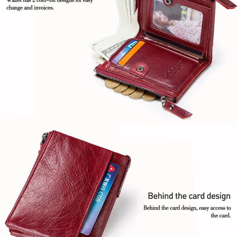CONTACT'S Fashion Genuine Leather Women Wallet Bifold Card Holder Coin Purse Small Women's Purse Money Clip Men Pocket Wallets
