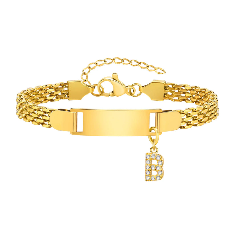 Vnox A-Z letters Baby Bracelets, Stainless Steel Strap Chain for Kids With Cute Letter Blank Bar, Children Jewelry Gift