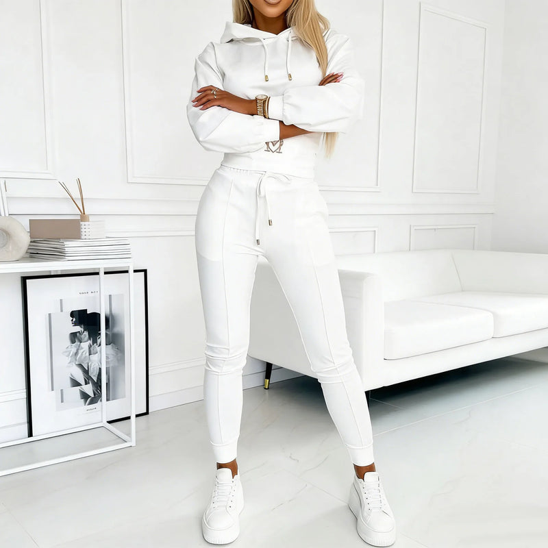 Women's 2 Piece Tracksuit Embroidered Letter Crop Hoodie Drawstring High Waist Pocket Jogger Pants Slim Casual Sports Outfit Set