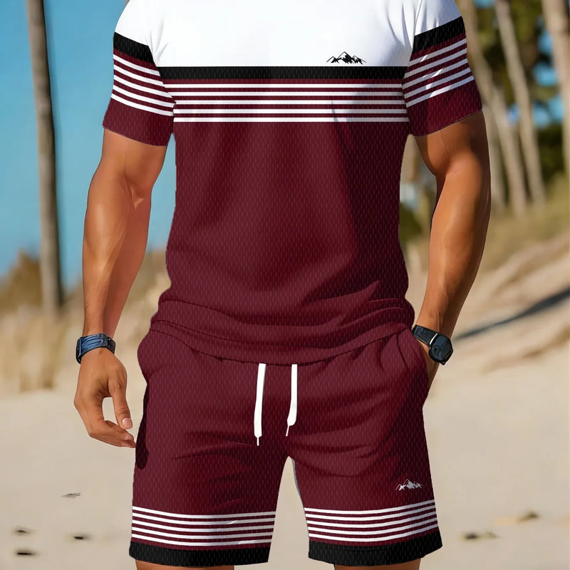 Casual Holiday Beach Men's T - shirt And Shorts 2 Pieces Sets Summer Suit Clothing Stripe Print Sleeve Tee - View 11 | SAMAG