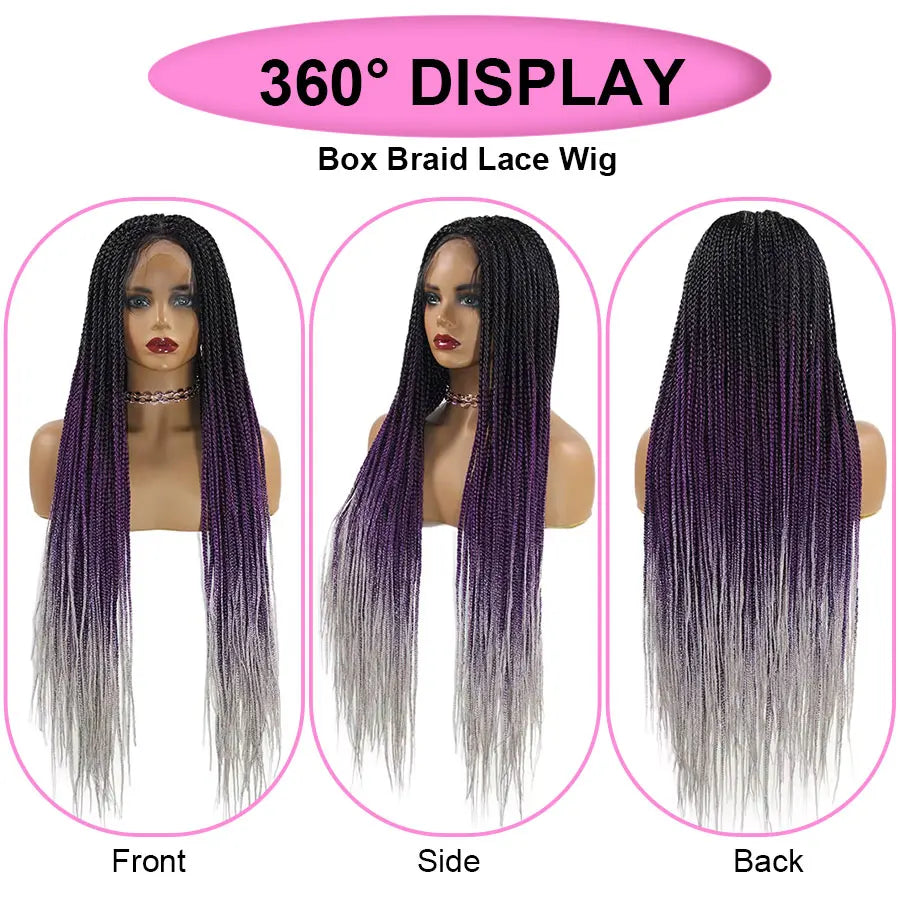 Cornrows Braided Wig Small Square Knotless Box Braids Wigs For Black Women With Baby Hair Synthetic Long 36Inches Braiding Hair
