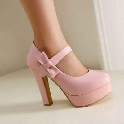 Sexy Mary Janes Pumps Round Toe Block Heels 12cm Platform | SAMAG