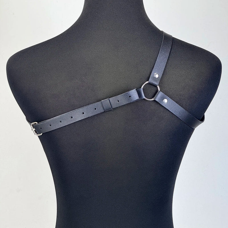 Fashion PU Leather Harness Belts Gothic Punk One Shoulder Suspenders Straps for Women Street Style Friends Gathering Accessories