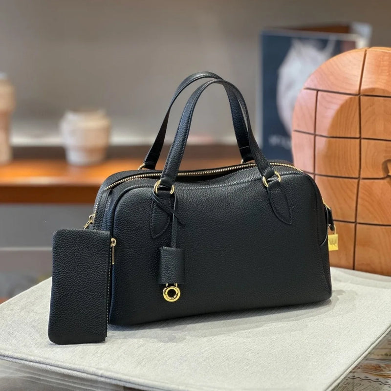 2026New Personality Grain First Layer Calf Leather with Shoulder Strap Large Capacity Boston One Shoulder Portable Crossbody Bag