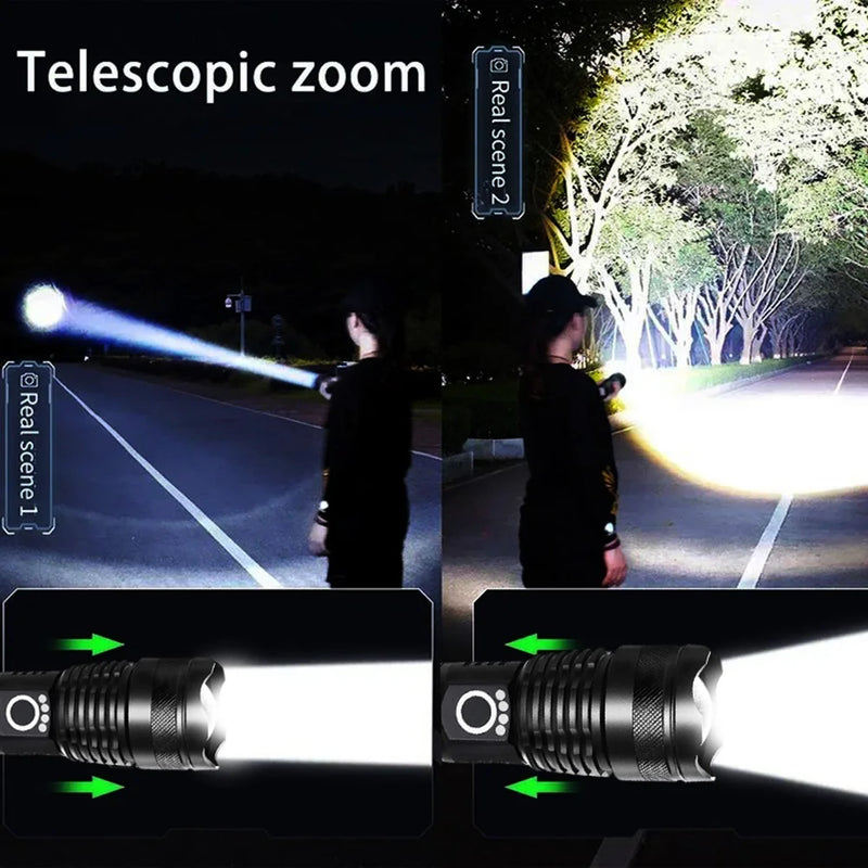Most Powerful Flashlights High Power XHP70 LED Super Bright Torch USB Rechargeable Zoomable Lantern for Camping Hunting  26650
