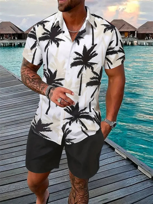 Men's Shirt Shorts Set Two Piece 3D Leaf Print Sleeve | SAMAG