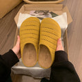 Summer Fashion Knitted Hollow Out Women Closed Toe Slip On Platform Clogs Mules Slides Breathable Casual Outdoor Shoes for Women