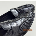 Men's Black Sin Ruched Loafers Soft Leather Soft Sole Slip On Single Shoes Casual Shoes Trendy Luxury Handmade Men's Shoes ﻿