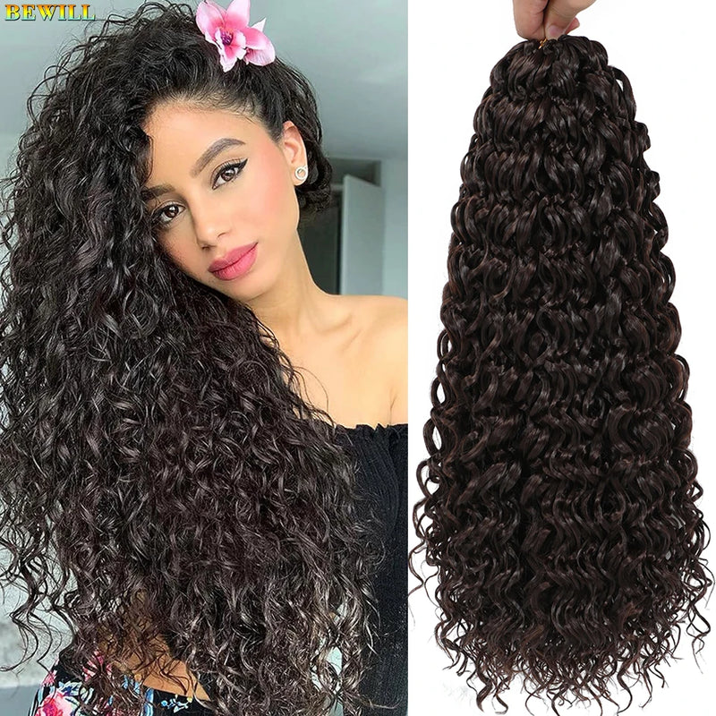 BEWILL GoGo Curl Crochet Hair 14 18 Inches Water Wave Beach Curl Crochet Hair Ombre Synthetic Bohemian Braids Hair Extensions 1B