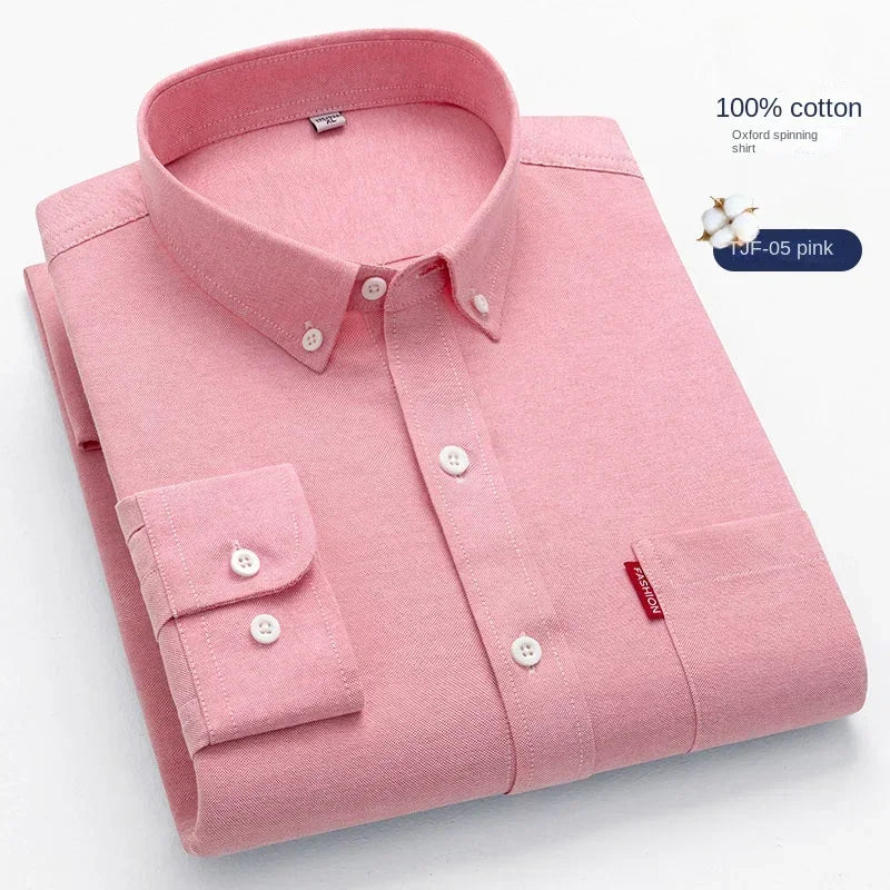 100% Pure Cotton Men's Solid Color Long Sleeve Shirt | SAMAG