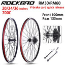 ROCKBAO 20 Inch Bike Wheelset 24 26 Inch Aluminum Alloy RM30/RM60 100/135mm 700C V Brake 7-10 Speed Bicycle Wheels