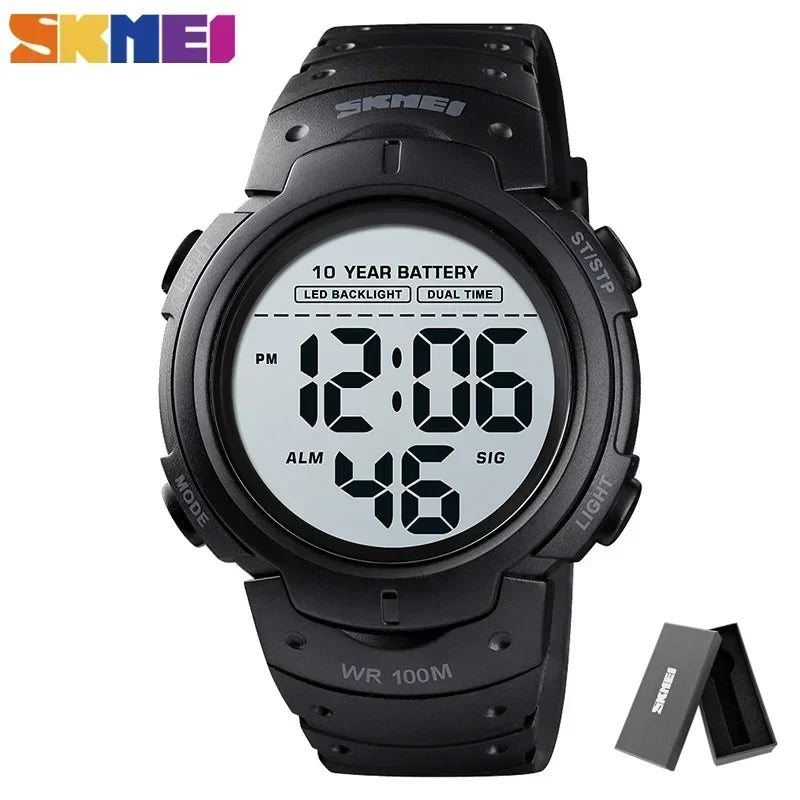 SKMEI 1560 Mens Digital 100M Waterproof Wrist Watch  Men 2 Time 10 Year Battery Alarm Clock reloj hombre Sport Fitness Watches