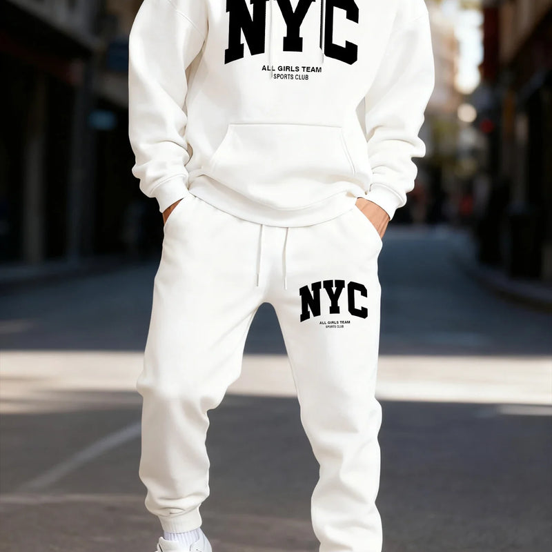 Trendy Letter Eye - Catching Print Men's Hooded Suit Casual Winter Two - Piece Set Sports Jogging Pants - View 4 | SAMAG