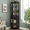 71.93''Tall Corner Display Cabinet with Lighted for Living Room,Corner Display Cabinet with Tempered Glass Doors &, Customized