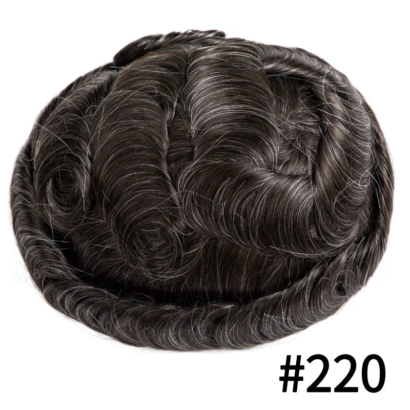 Male Hair Prosthesis Toupee Men Mono& Soft Pu Durable Men Wigs 6" Replacement Exhuast Systemes Unit 100% Human Hair Male Wig