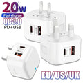 USB Type C PD 20W QC 3.0 Fast Charger Portable Wall Charger Adapter For iPhone 17 16 15 Pro Xiaomi Huawei Samsung EU US UK Plug