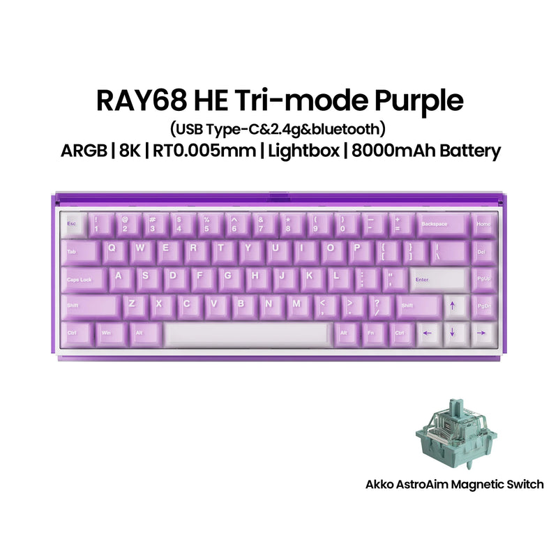 Akko RAY68 HE Mechanical Keyboard 65% Magnetic Switch Rapid Trigger 0.01mm 8K RGB with Lightbox Custom ESports Gaming Keybaord