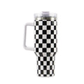 40Oz Stainless Steel Mug Coffee Cup Thermal Travel Car Auto Mugs Thermos Tumbler with Handle Chessboard  Chequer Fashion 1200ml