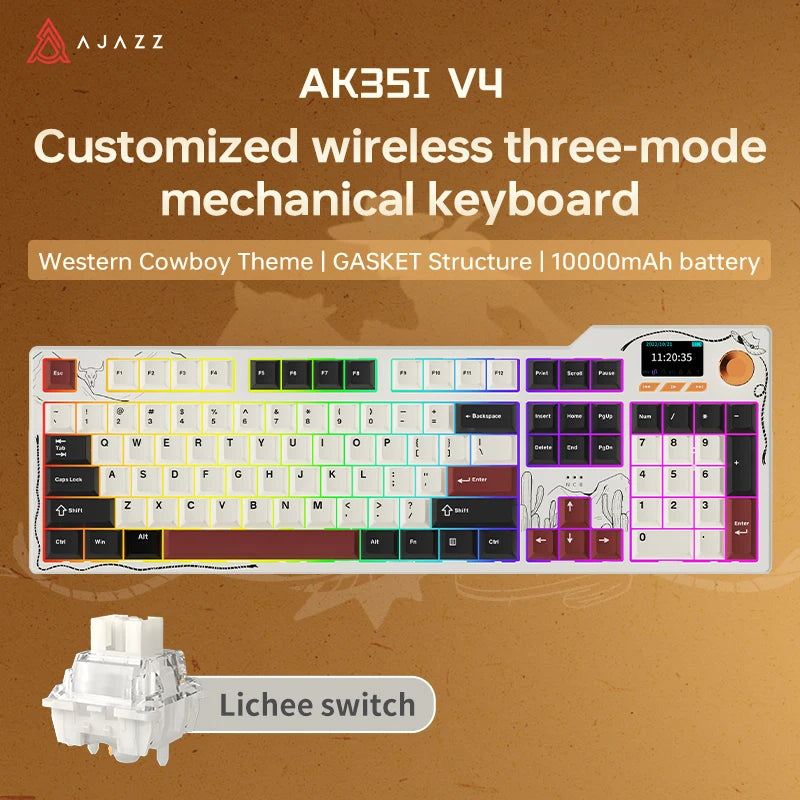 Ajazz AK35I V3/V4 MAX Tri-mode Wired Bluetooth Wireless Gaming Keyboard Gasket Full Key Hot Swap 104 Keys Customized Keyboard