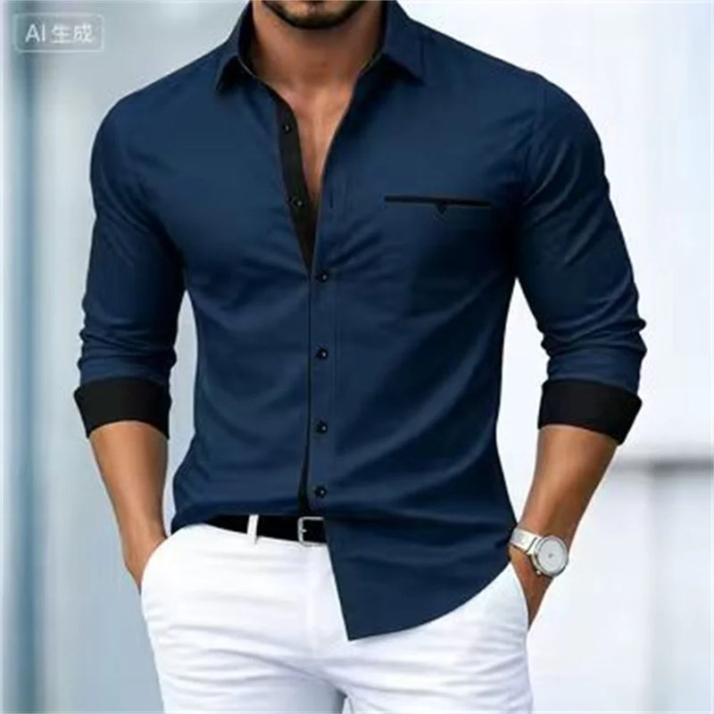 Men's shirt button-up no-iron color block casual everyday | SAMAG