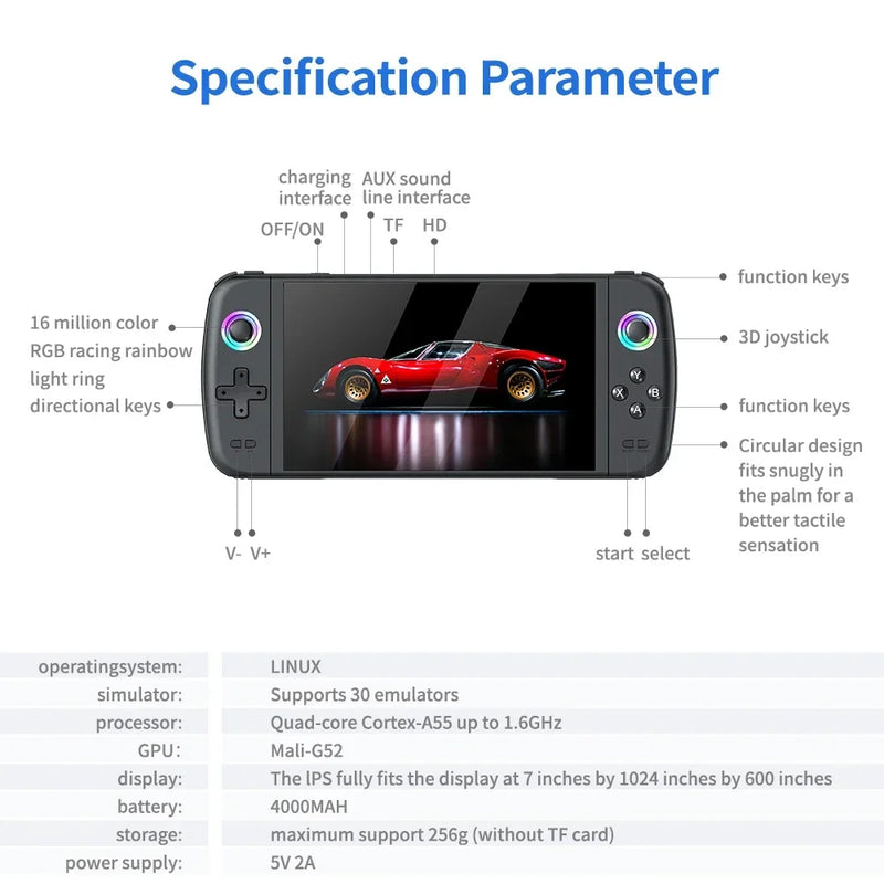 128G M27 Handheld Game Player Portable Retro Gaming Console 7.0” Big Screen 256G 70000+ Games for PS1 PSP ARC Men New Gifts