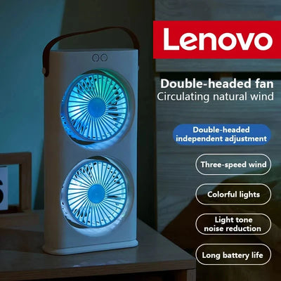 Lenovo Dual Head Desktop Fan With LED Night Light Small | SAMAG