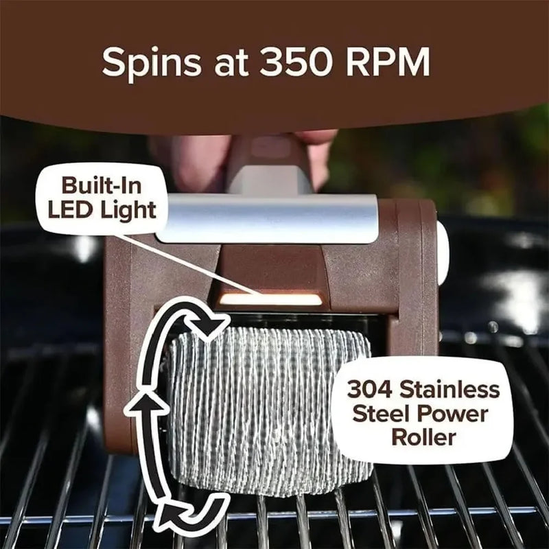 Rechargeable Electric Stainless Steel Roller Grill Cleaner Brush - Barbecue Cleaning Scrub Brush for Grills Kitchen Tools