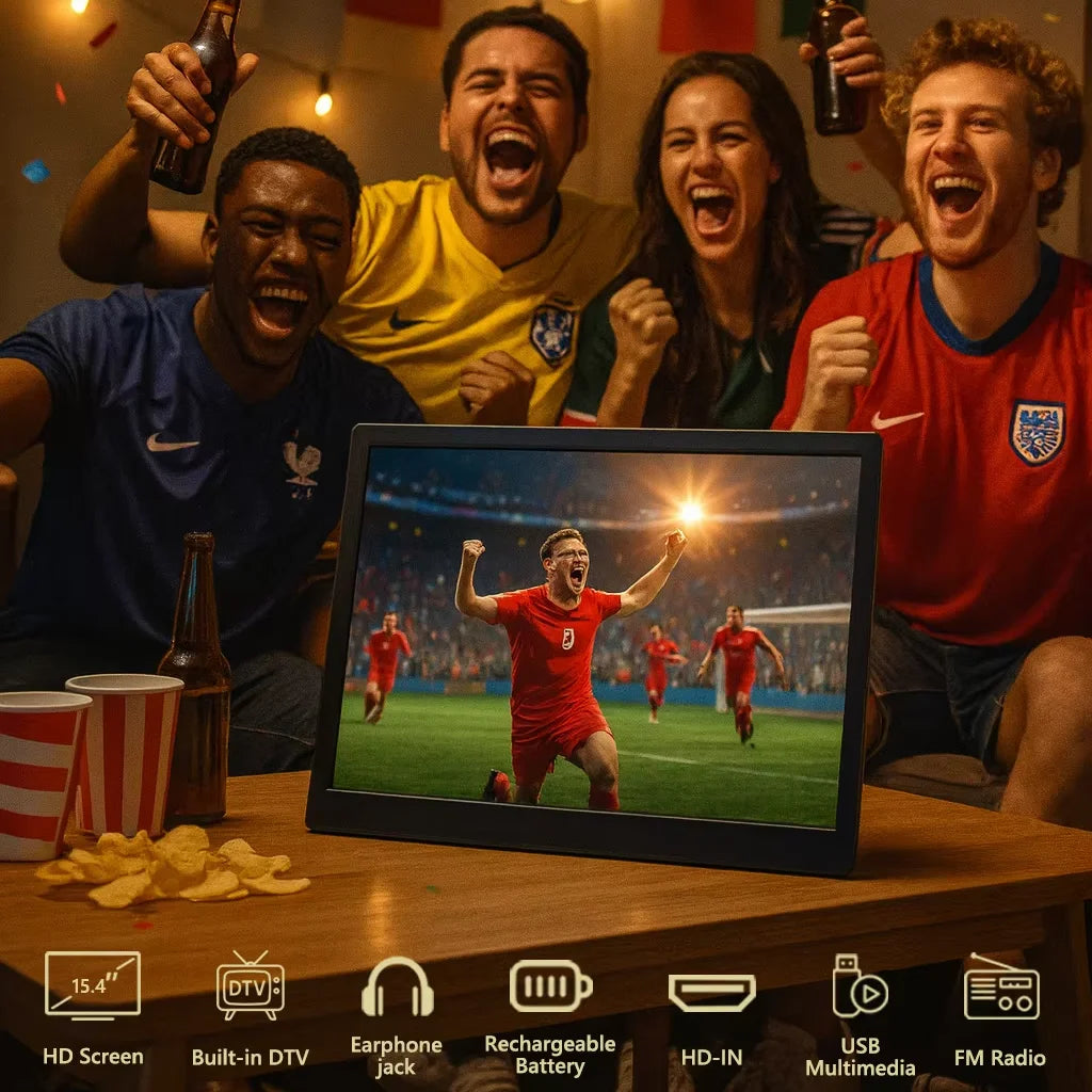 15.4 Inch Portable Smart TV Android LED LCD Digital Television for Football Match Live Viewing Outdoor Camping Caravan Car