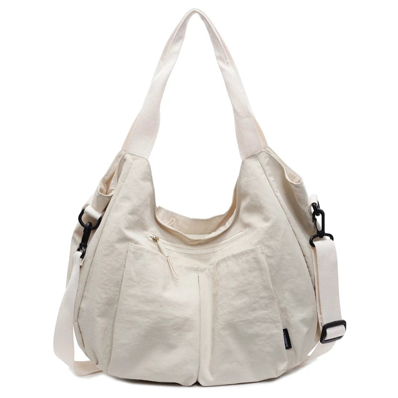 Large Capacity Waterproof Nylon Shoulder Bags Women Korea Style Cloth Hobo Bags Many Outer Bag Casual Totes Soli Tooling Bags